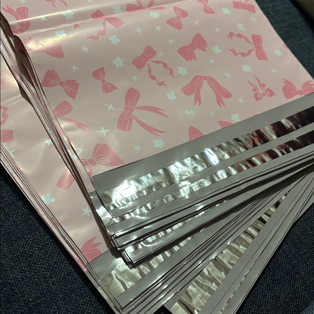 BUNDLE OF 25 - 12x15.5” Pink Bow Patterned Breast Cancer Awareness Poly Mailers - Picture 5 of 6
